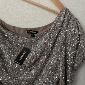 NWT EXPRESS Silver Sequin One-Shoulder Top